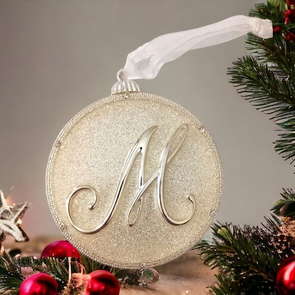 Cracker Barrel Letter M Ornament Christmas Pale Gold Tone Crystals Sparkly NEW. - Picture 6 of 14